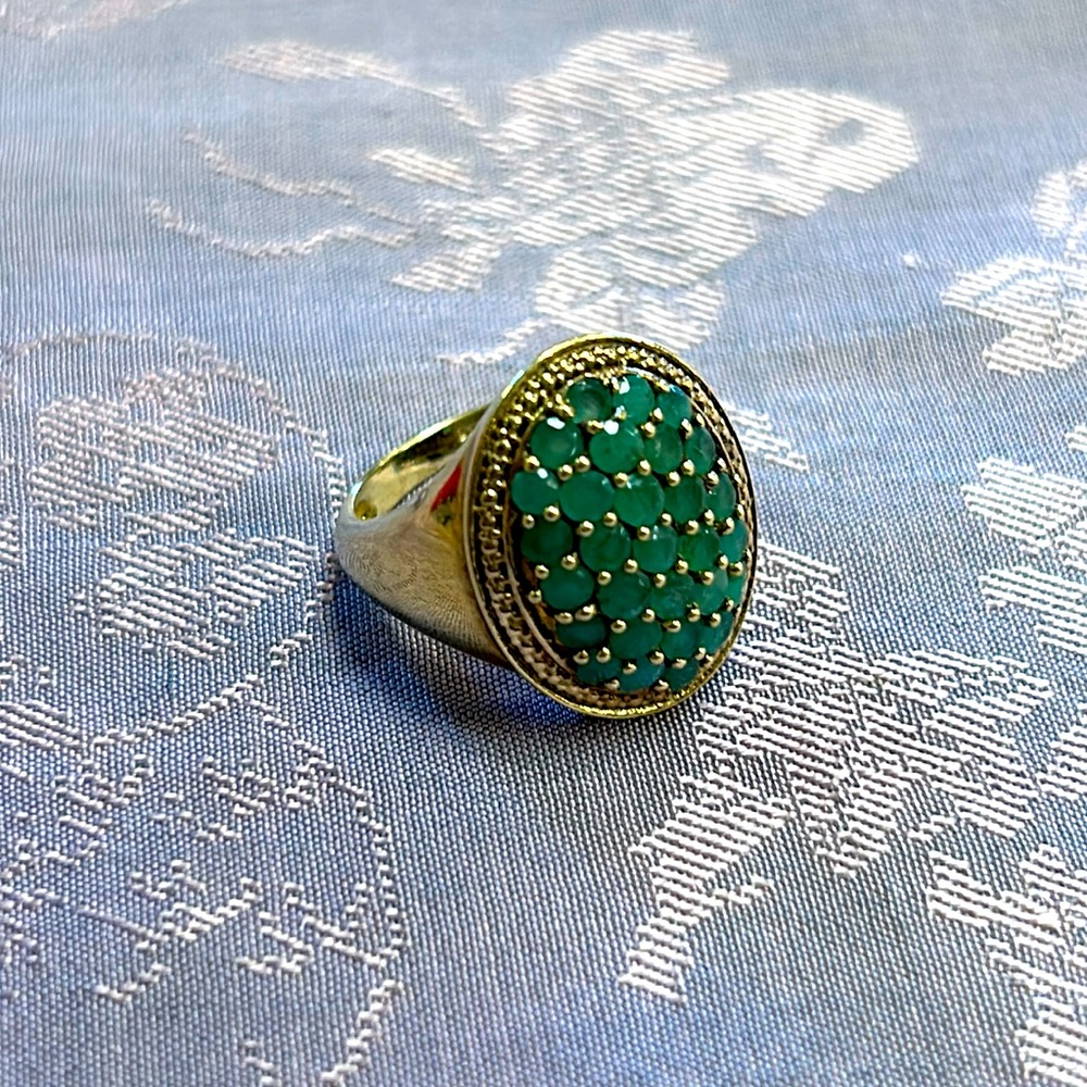 Jade 925 Sterling Silver Gold Overlay Size 6 Ring